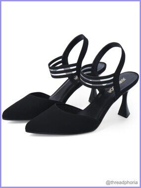 Kitten Heel Slingback Pumps Pointed Toe Ankle Strap Comfortable Formal Dress